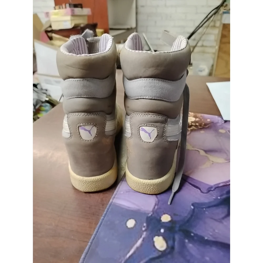 Puma Contact‎ Sky Sneaker Womens Size 6 Gray Suede Leather High Double Strap